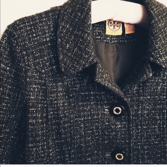 Tory Burch Jacket Black & Silver Metallic Tweed - Picture 3 of 5